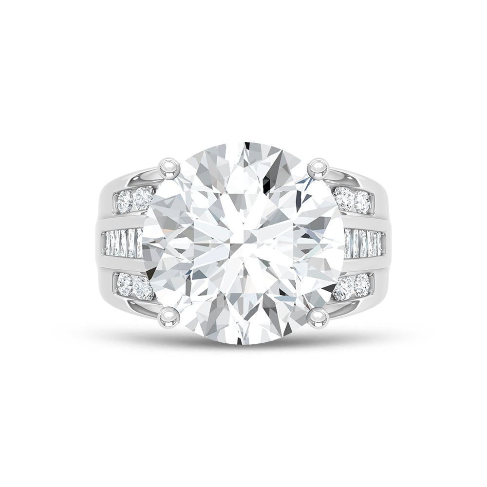 10K White Gold Lab Grown Diamond 3 7/8 ct.Tw. Round Shape Engagement Ring (IGI Certified Center 3ct)