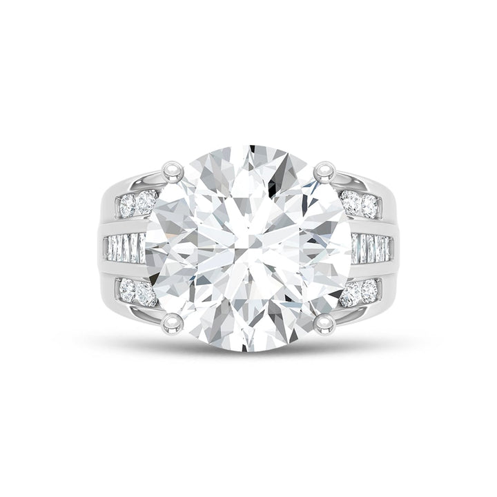 10K White Gold Lab Grown Diamond 3 7/8 ct.Tw. Round Shape Engagement Ring (IGI Certified Center 3ct)