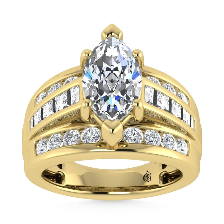 10K Yellow Gold Lab Grown Diamond 3 7/8 ct.Tw. Marquise Shape Engagement Ring (IGI Certified Center 3ct)