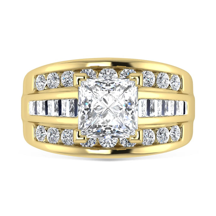 10K Yellow Gold Lab Grown Diamond 3 7/8 ct.Tw. Princess Shape Engagement Ring (IGI Certified Center 3ct)