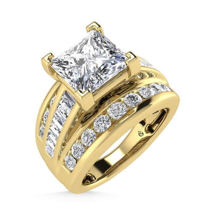 10K Yellow Gold Lab Grown Diamond 3 7/8 ct.Tw. Princess Shape Engagement Ring (IGI Certified Center 3ct)