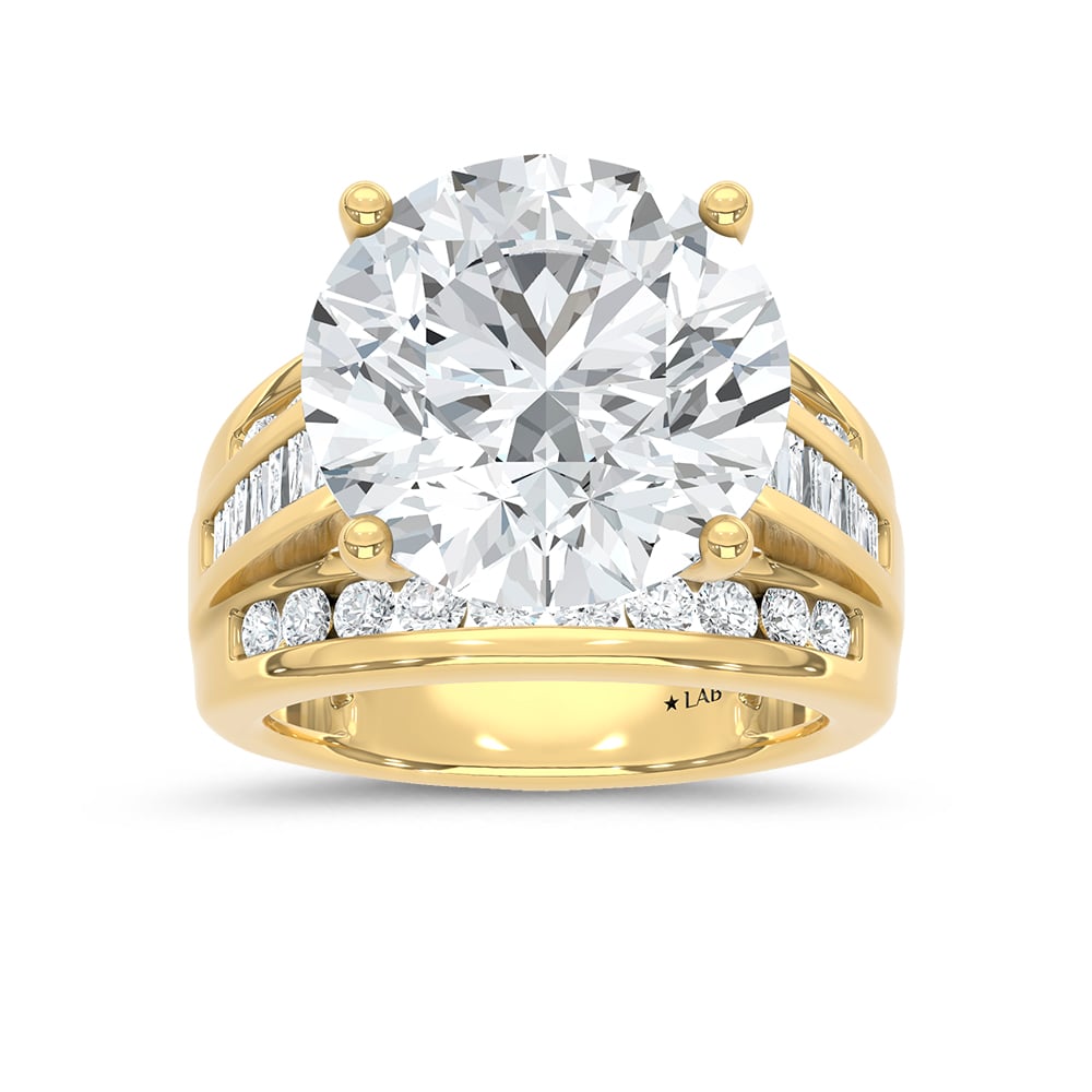 10K Yellow Gold Lab Grown Diamond 3 7/8 ct.Tw. Round Shape Engagement Ring (IGI Certified Center 3ct)
