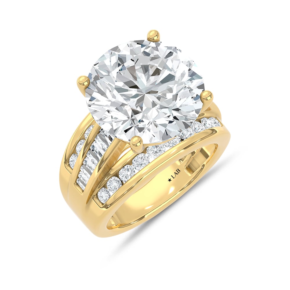 10K Yellow Gold Lab Grown Diamond 3 7/8 ct.Tw. Round Shape Engagement Ring (IGI Certified Center 3ct)