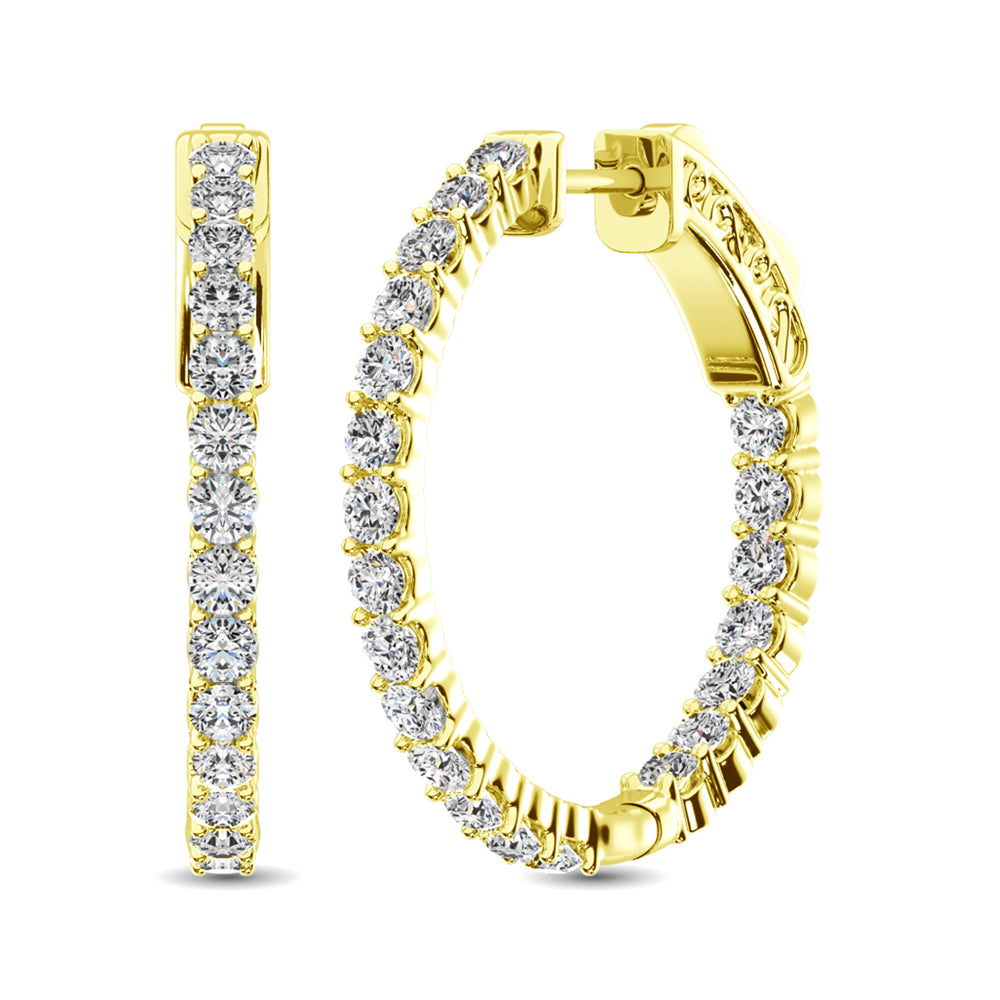 14K Yellow Gold Lab Grown Diamond 2 1/4 Ct.Tw. In and Out Hoop Earrings (1 1/4 inches)
