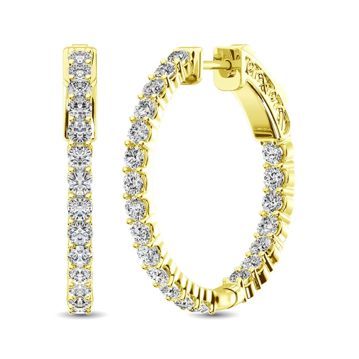 14K Yellow Gold Lab Grown Diamond 2 Ct.Tw. In and Out Hoop Earrings (1 inches)