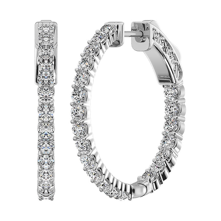 14K White Gold Lab Grown Diamond 8 Ct.Tw. In and Out Hoop Earrings (1 1/2 inches)