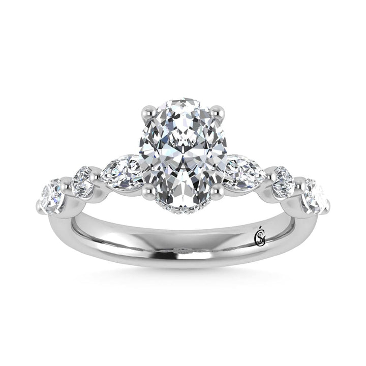 14K White Gold Lab Grown Diamond 3 1/2 Ct.Tw. Oval Shape Halo Engagement Ring (IGI Certified Center 3ct)