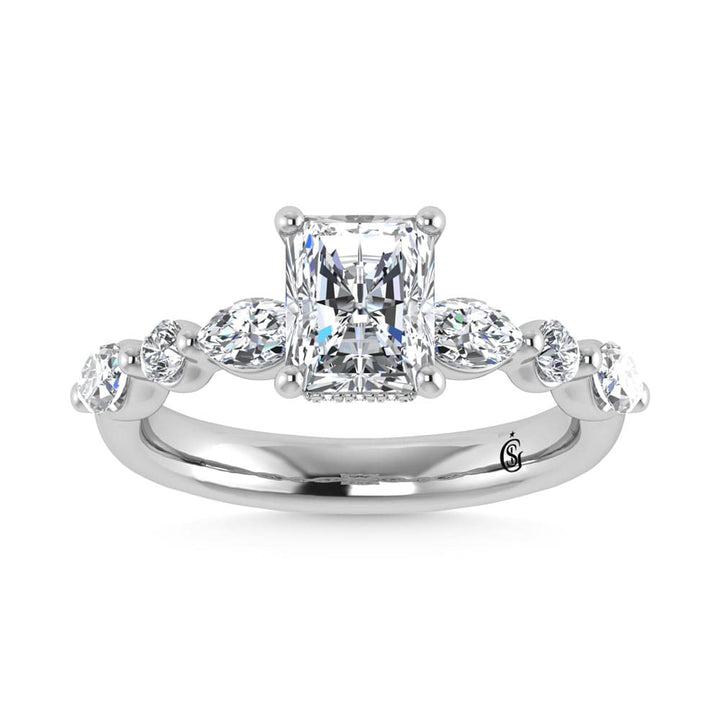 14K White Gold Lab Grown Diamond 2 1/2 Ct.Tw.Radiant Shape  Halo Engagement Ring ((IGI Certified Center 2ct)