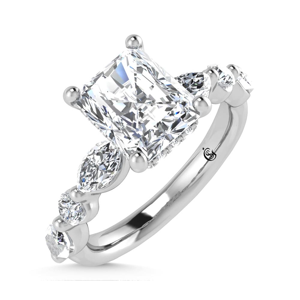 14K White Gold Lab Grown Diamond 2 1/2 Ct.Tw.Radiant Shape  Halo Engagement Ring ((IGI Certified Center 2ct)