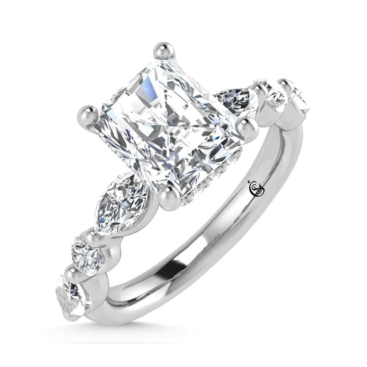14K White Gold Lab Grown Diamond 2 1/2 Ct.Tw.Radiant Shape  Halo Engagement Ring ((IGI Certified Center 2ct)