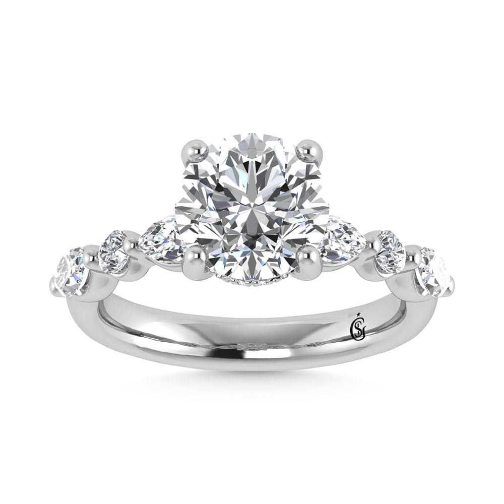 14K White Gold Lab Grown Diamond 3 1/2 Ct.Tw. Round Shape Halo Engagement Ring (IGI Certified Center 3ct)