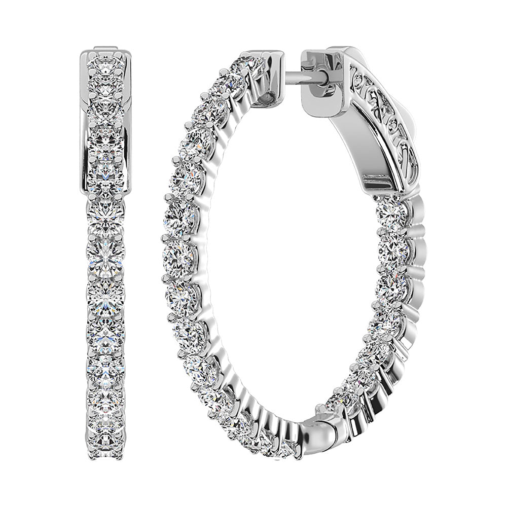 14K White Gold Lab Grown Diamond 1 Ct.Tw. In and Out Hoop Earrings (3/4 inches)