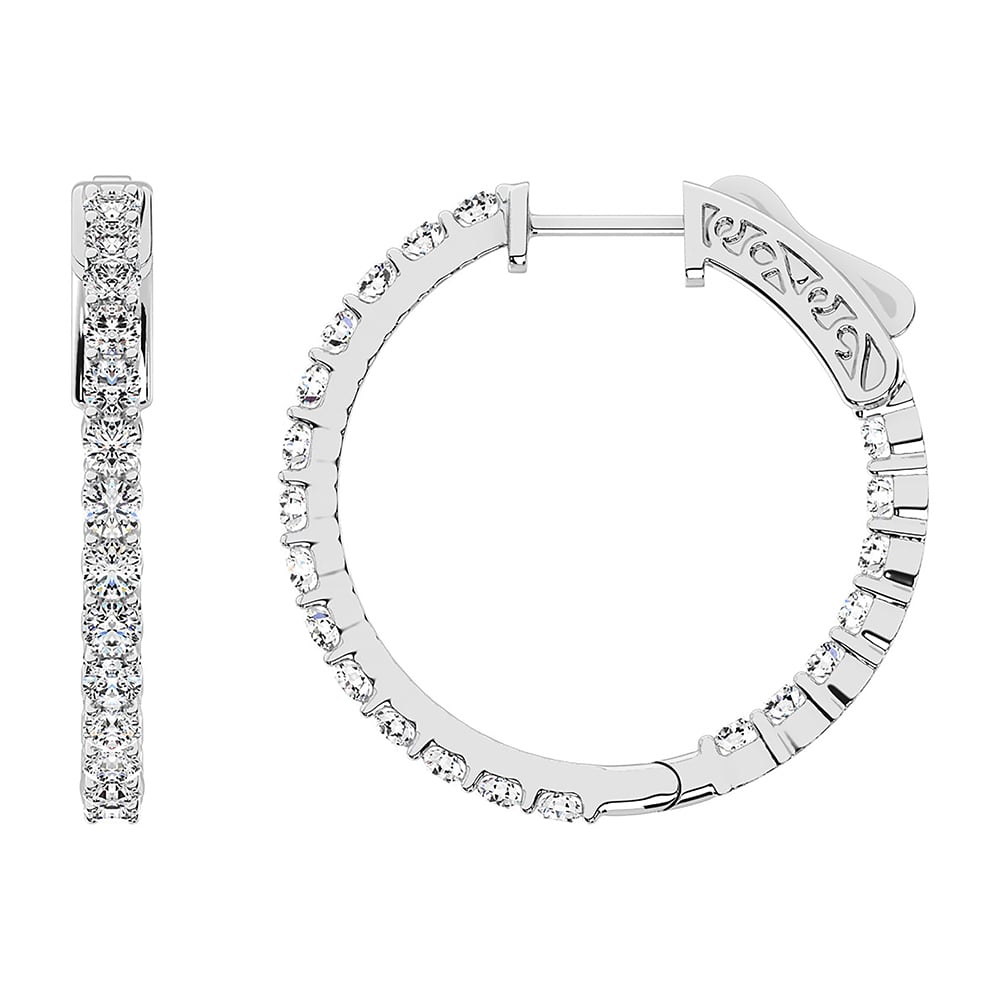 14K White Gold Lab Grown Diamond 1/2 Ct.Tw. In and Out Hoop Earrings (1/2 inches)