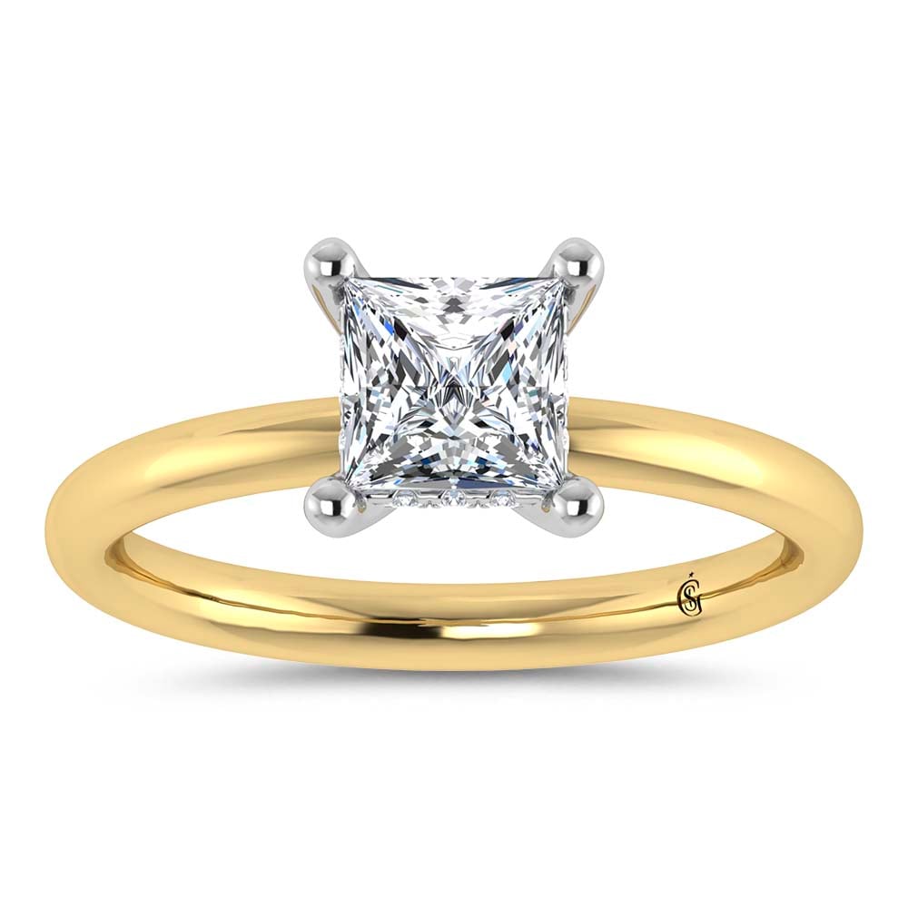 14K Yellow Gold Lab Grown Diamond 1 1/20 Ct.Tw. Princess Shape Engagement Ring (Center 1 CT Certified)