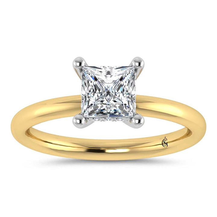 14K Yellow Gold Lab Grown Diamond 1 1/20 Ct.Tw. Princess Shape Engagement Ring (Center 1 CT Certified)