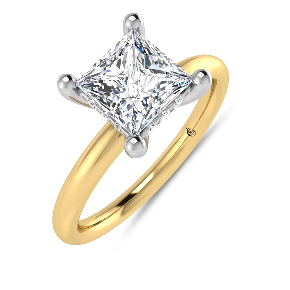 14K Yellow Gold Lab Grown Diamond 1 1/20 Ct.Tw. Princess Shape Engagement Ring (Center 1 CT Certified)