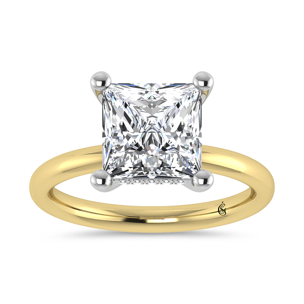 14K Yellow Gold Lab Grown Princess Shape Lab Grown Diamond 3 1/20 ct.tw. Solitaire Engagement Ring ((IGI Certified Center 3ct)