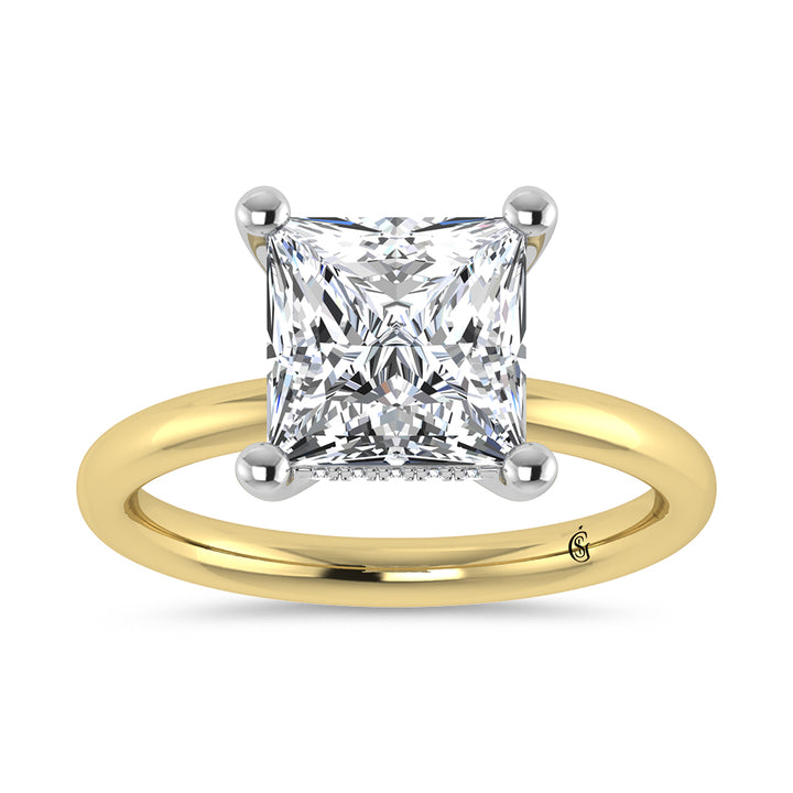 14K Yellow Gold Lab Grown Princess Shape Lab Grown Diamond 3 1/20 ct.tw. Solitaire Engagement Ring ((IGI Certified Center 3ct)
