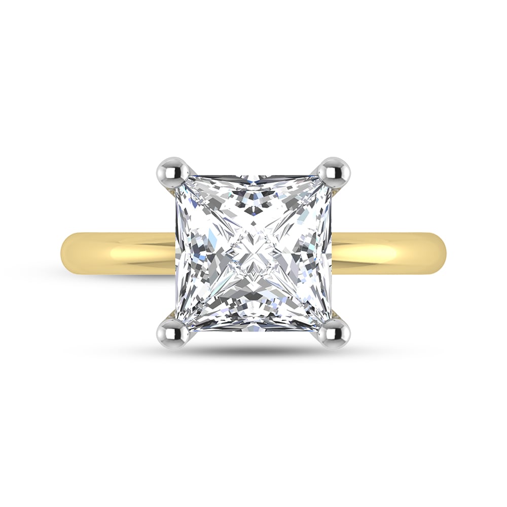 14K Yellow Gold Lab Grown Princess Shape Lab Grown Diamond 3 1/20 ct.tw. Solitaire Engagement Ring ((IGI Certified Center 3ct)