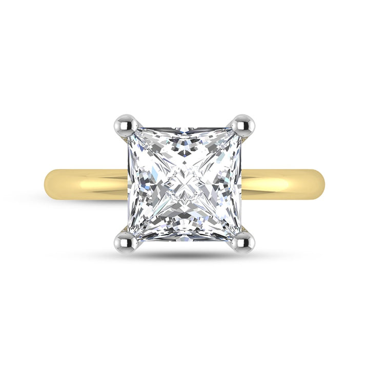 14K Yellow Gold Lab Grown Princess Shape Lab Grown Diamond 3 1/20 ct.tw. Solitaire Engagement Ring ((IGI Certified Center 3ct)