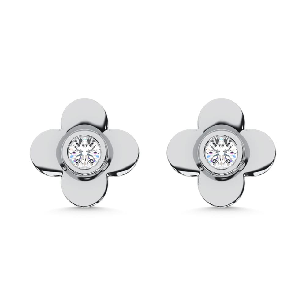 10K White Gold Lab Grown Diamond 1/10 Ct.Tw. Clover Earrings