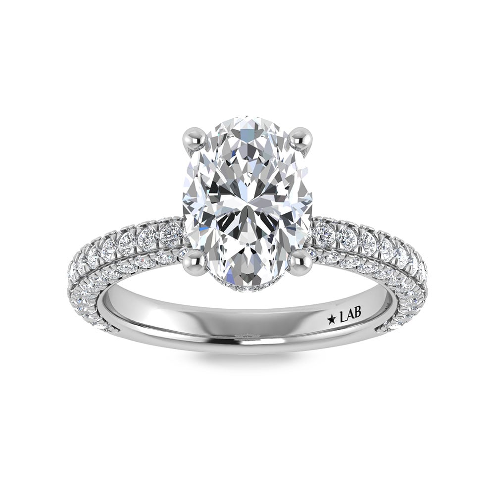 14K White Gold Lab Grown Diamond 4 Ct.Tw.  Oval Shape Halo Engagement Ring (IGI Certified Center 3ct)