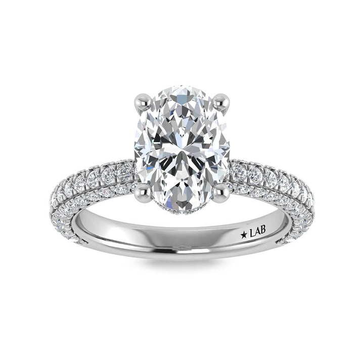 14K White Gold Lab Grown Diamond 4 Ct.Tw.  Oval Shape Halo Engagement Ring (IGI Certified Center 3ct)