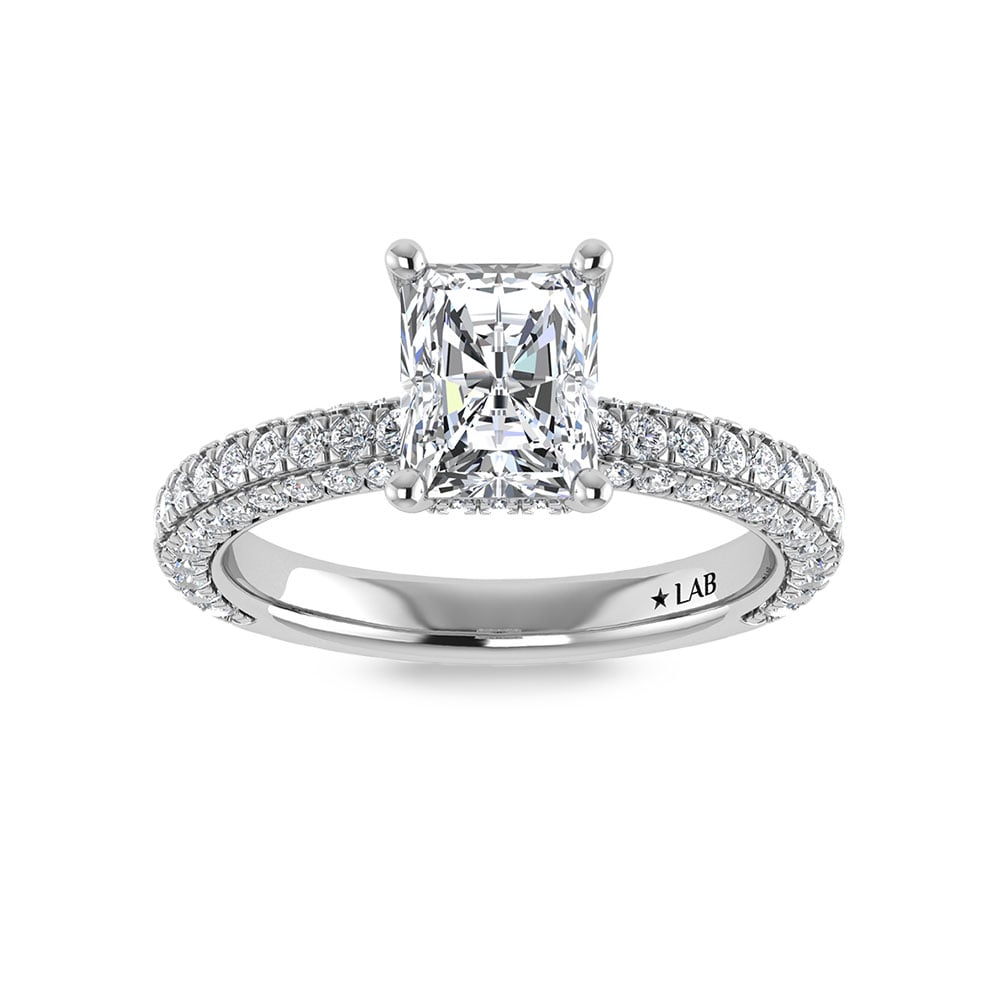 14K White Gold Lab Grown Diamond 3 Ct.Tw.  Radiant Shape Halo Engagement Ring (IGI Certified Center 2ct)
