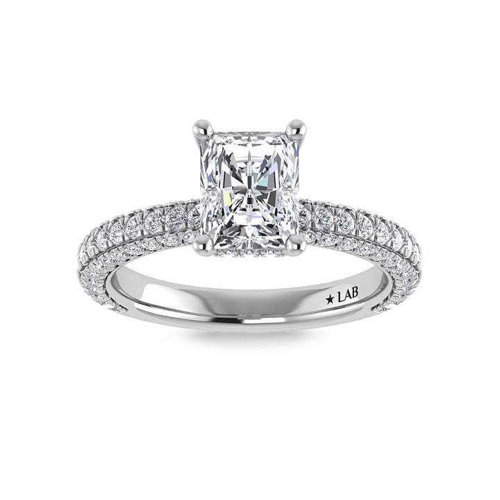 14K White Gold Lab Grown Diamond 3 Ct.Tw.  Radiant Shape Halo Engagement Ring (IGI Certified Center 2ct)