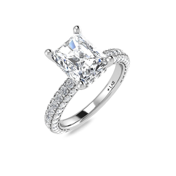 14K White Gold Lab Grown Diamond 3 Ct.Tw.  Radiant Shape Halo Engagement Ring (IGI Certified Center 2ct)