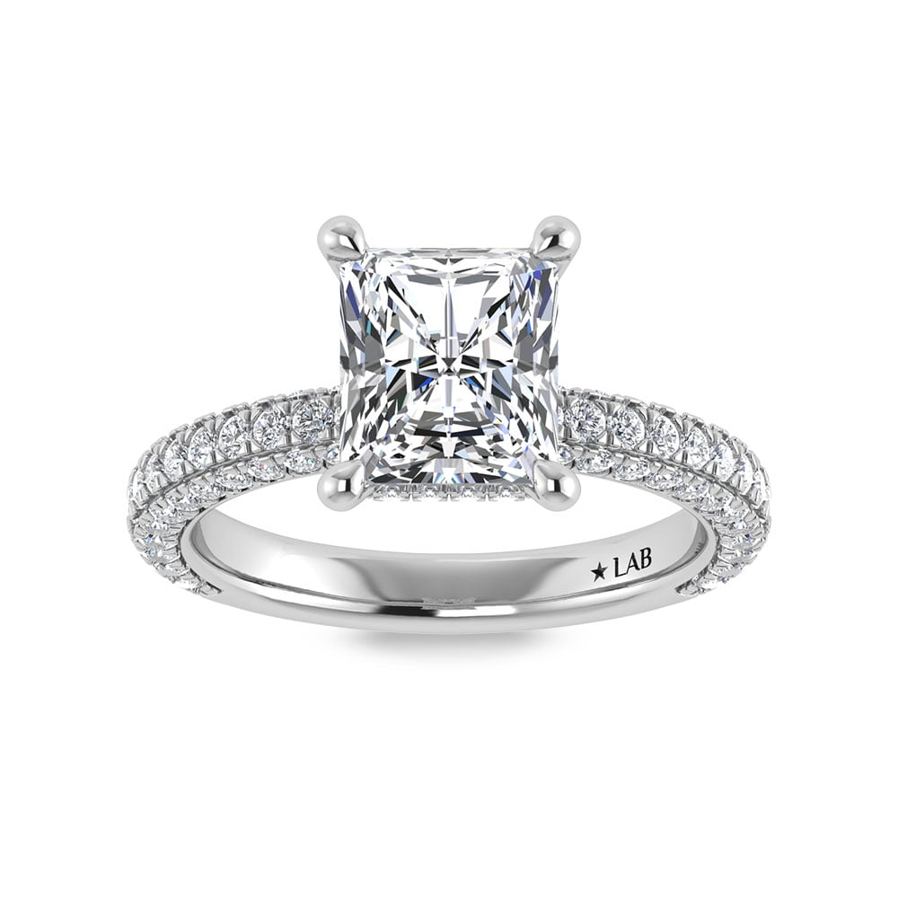 14K White Gold Lab Grown Diamond 4 Ct.Tw.  Radiant Shape Halo Engagement Ring (IGI Certified Center 3ct)