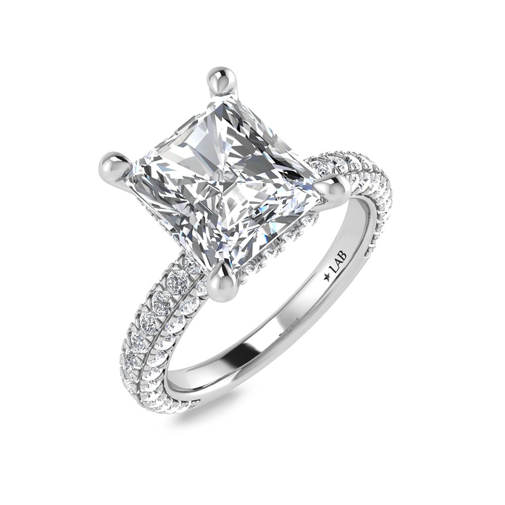 14K White Gold Lab Grown Diamond 4 Ct.Tw.  Radiant Shape Halo Engagement Ring (IGI Certified Center 3ct)