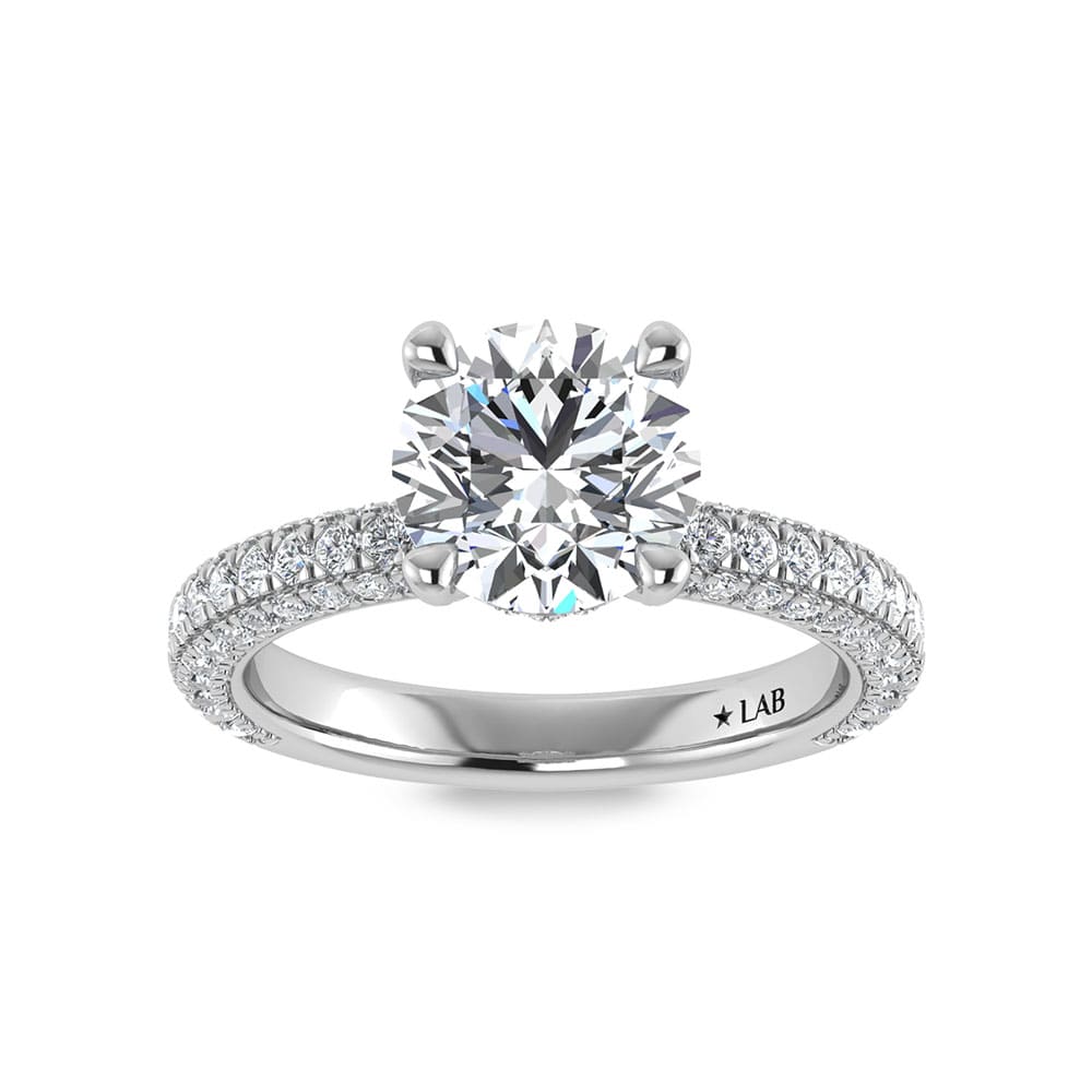 14K White Gold Lab Grown Diamond 4 Ct.Tw.  Round Shape Halo Engagement Ring (IGI Certified Center 3ct)
