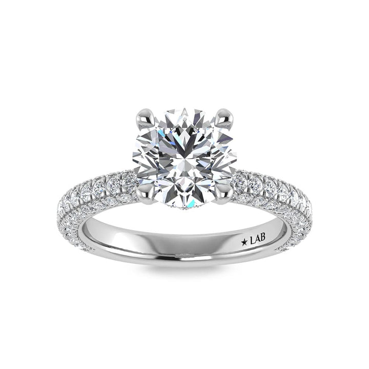14K White Gold Lab Grown Diamond 4 Ct.Tw.  Round Shape Halo Engagement Ring (IGI Certified Center 3ct)