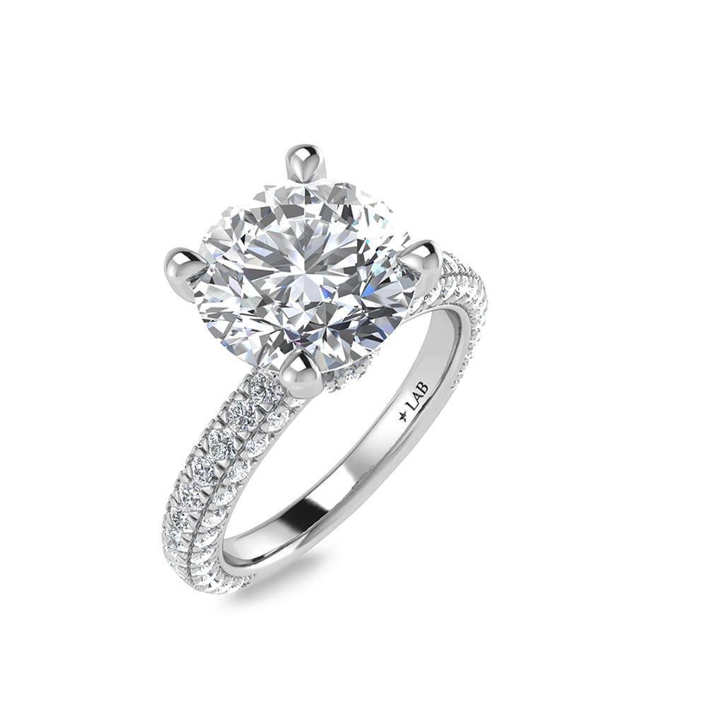 14K White Gold Lab Grown Diamond 4 Ct.Tw.  Round Shape Halo Engagement Ring (IGI Certified Center 3ct)