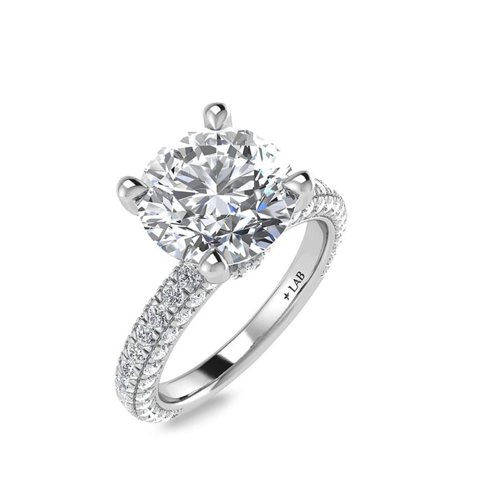 14K White Gold Lab Grown Diamond 4 Ct.Tw.  Round Shape Halo Engagement Ring (IGI Certified Center 3ct)