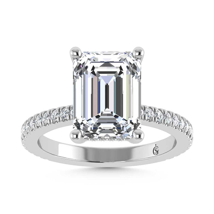 14K White Gold Lab Grown Diamond 3 3/8 Ct.Tw. Emerald Shape Engagement Ring (IGI Certified Center 3ct)