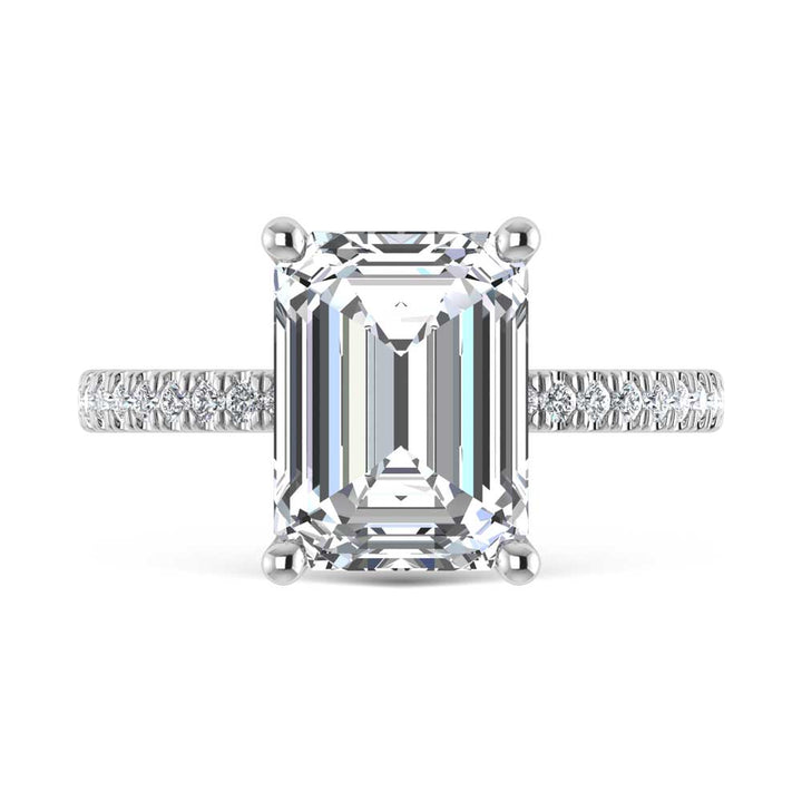 14K White Gold Lab Grown Diamond 3 3/8 Ct.Tw. Emerald Shape Engagement Ring (IGI Certified Center 3ct)