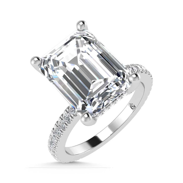 14K White Gold Lab Grown Diamond 3 3/8 Ct.Tw. Emerald Shape Engagement Ring (IGI Certified Center 3ct)