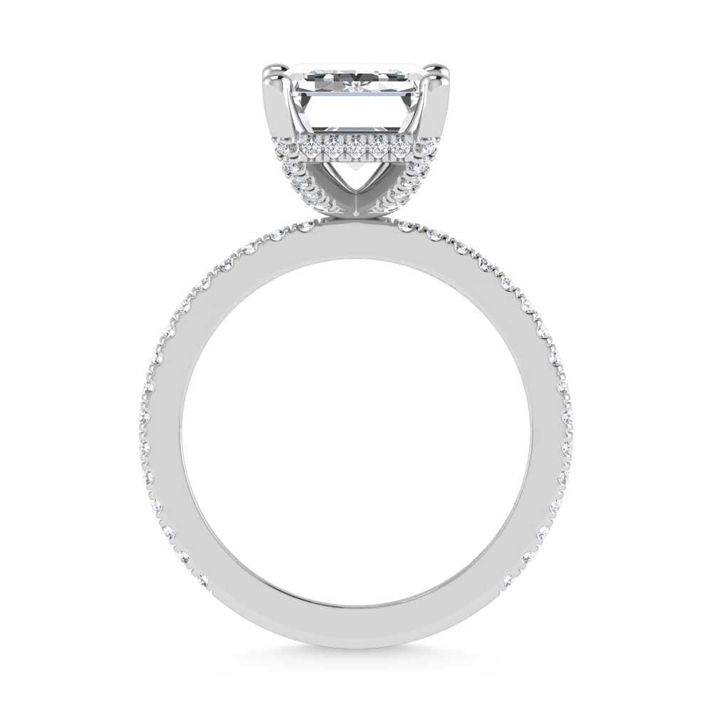 14K White Gold Lab Grown Diamond 3 3/8 Ct.Tw. Emerald Shape Engagement Ring (IGI Certified Center 3ct)