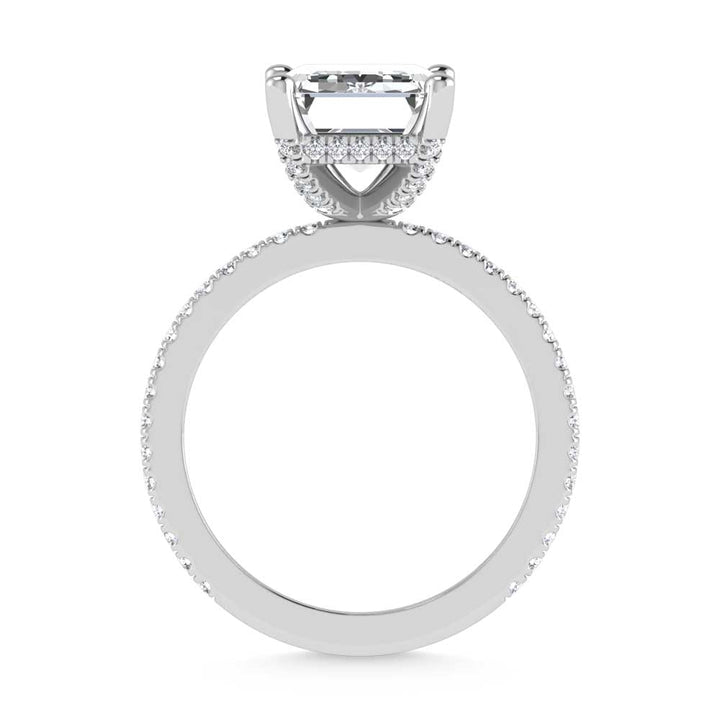 14K White Gold Lab Grown Diamond 3 3/8 Ct.Tw. Emerald Shape Engagement Ring (IGI Certified Center 3ct)