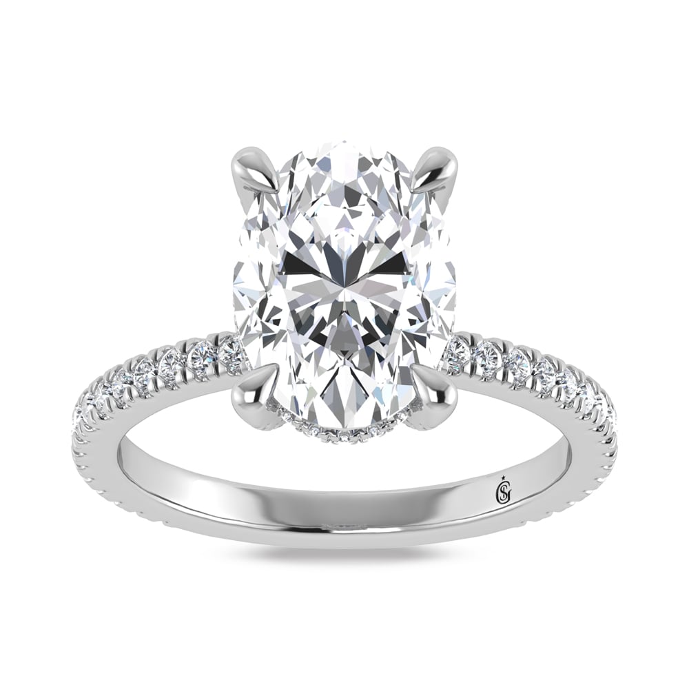 14K White Gold Lab Grown Diamond 3 3/8 Ct.Tw. Oval Shape Engagement Ring (IGI Certified Center 3ct)