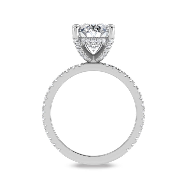 14K White Gold Lab Grown Diamond 3 3/8 Ct.Tw. Oval Shape Engagement Ring (IGI Certified Center 3ct)
