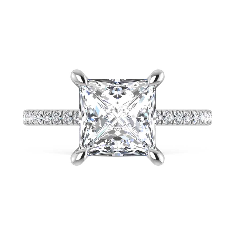 14K White Gold Lab Grown Diamond 3 3/8 Ct.Tw. Princess Shape Engagement Ring (IGI Certified Center 3ct)