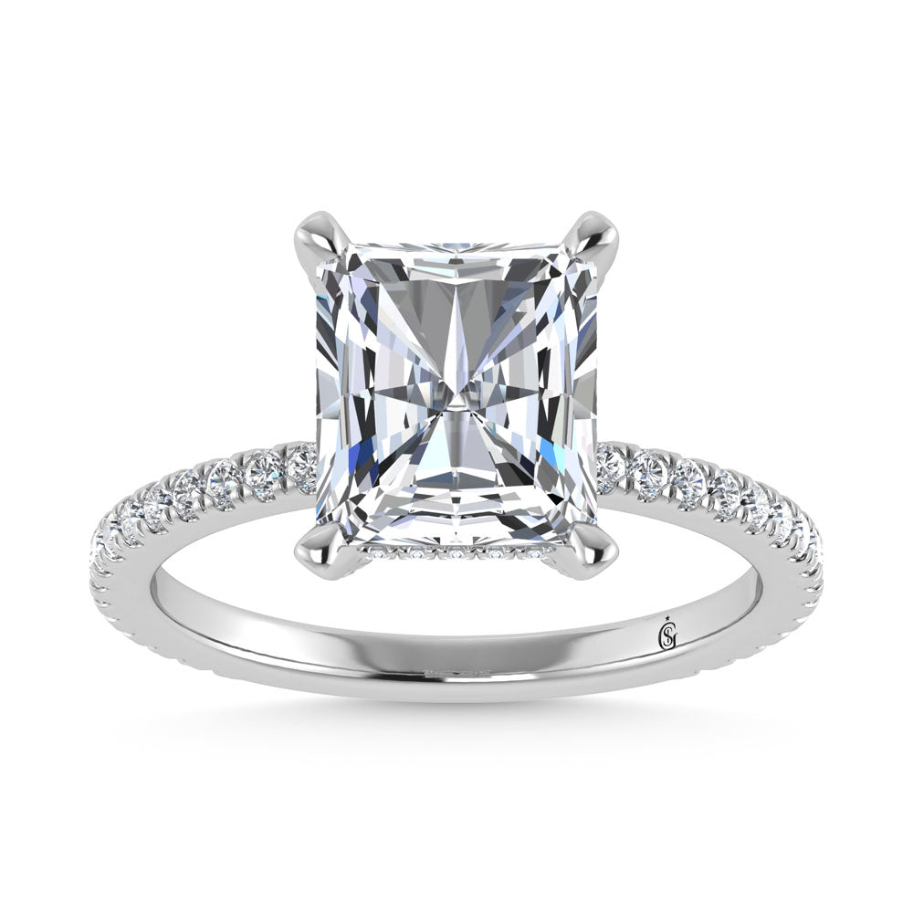 14K White Gold Lab Grown Diamond 3 3/8 Ct.Tw. Radiant Shape Engagement Ring (IGI Certified Center 3ct)