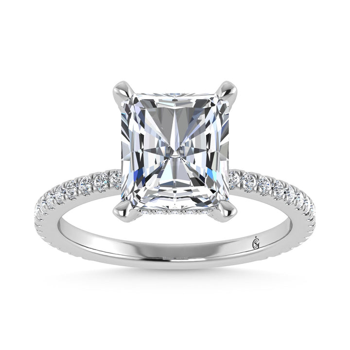 14K White Gold Lab Grown Diamond 3 3/8 Ct.Tw. Radiant Shape Engagement Ring (IGI Certified Center 3ct)