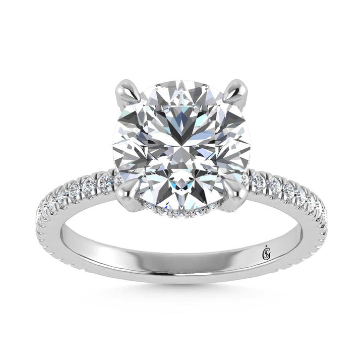 14K White Gold Lab Grown Diamond 3 3/8 Ct.Tw. Round Shape Engagement Ring (IGI Certified Center 3ct)