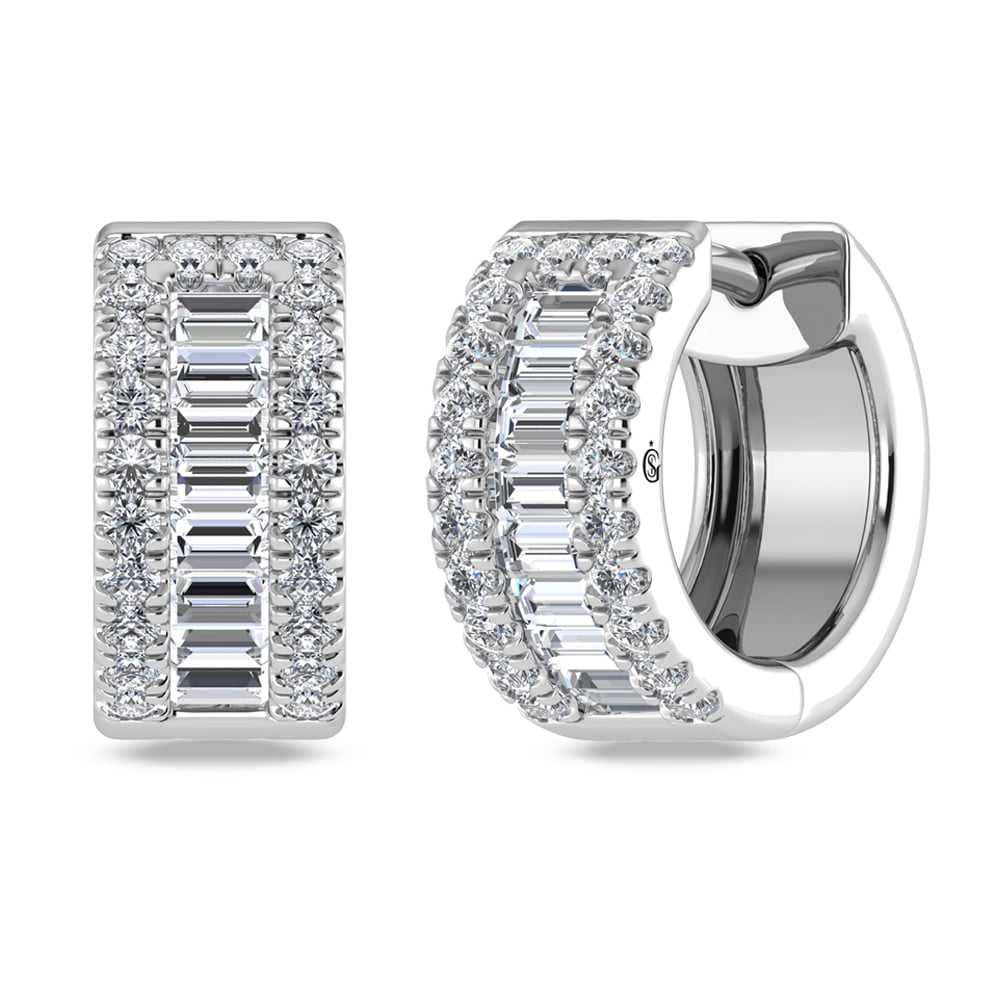 14K White Gold Lab Grown Diamond 3/4 Ct.Tw. Huggies Earrings