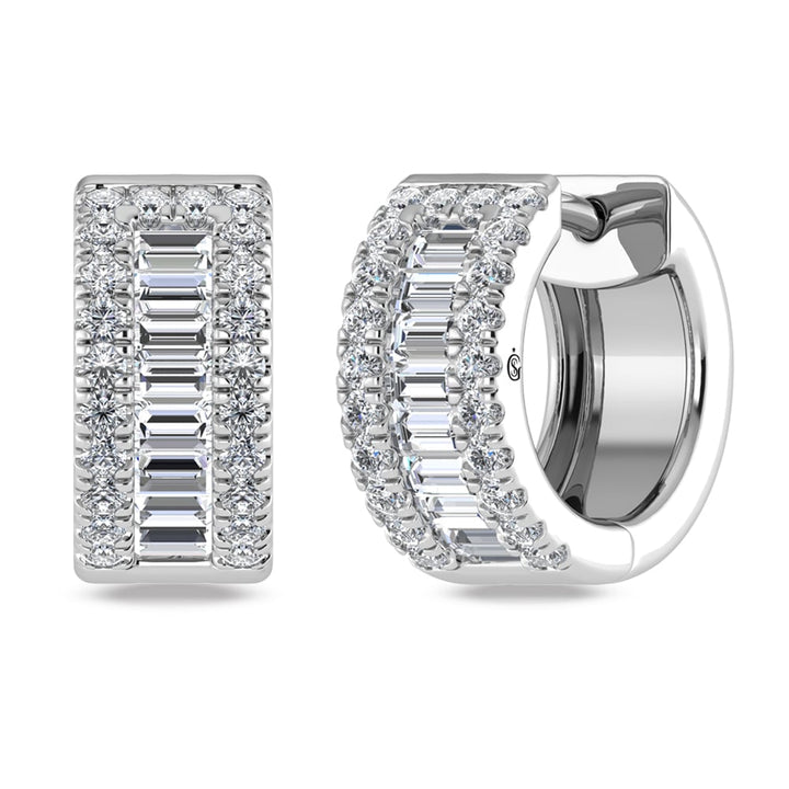 14K White Gold Lab Grown Diamond 3/4 Ct.Tw. Huggies Earrings