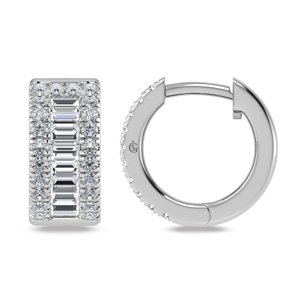14K White Gold Lab Grown Diamond 3/4 Ct.Tw. Huggies Earrings